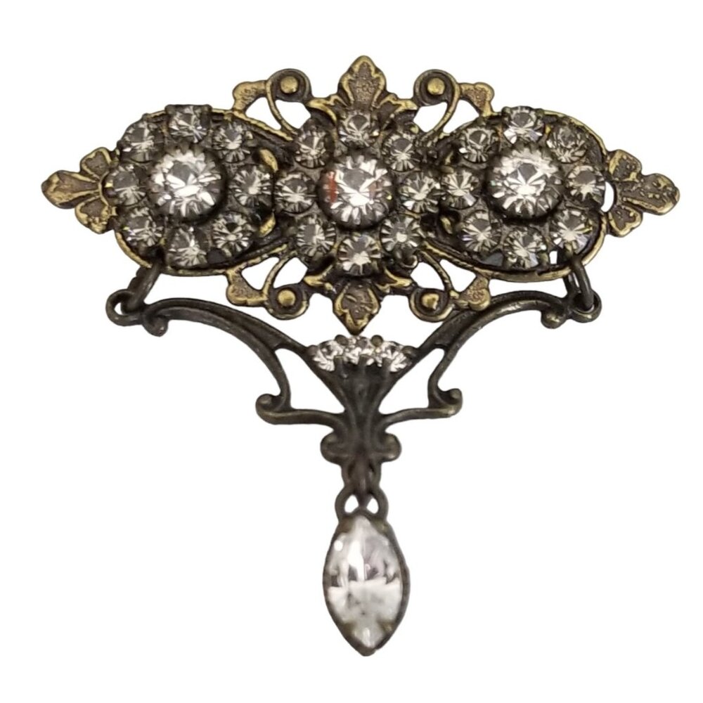 Kenny Ma Rhinestone Faux Pearl Dangle Pin, Signed M181